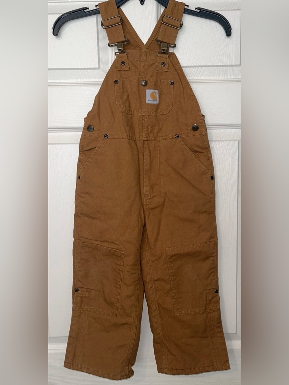 Carhartt Boys Size 8 Brown Bib Overalls Double Front Carpenter Duck Kids Cotton